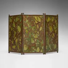 Grapevine tea screen by Tiffany Studios, c. 1910, Favrile glass, patinated bronze, sold Nov 2025