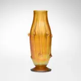 Tall vase with pigtail prunts by Tiffany Studios, c. 1898-1900, hand-blown Favrile glass, sold Nov 2025