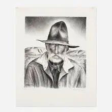 Sheep Herder by Peter Hurd, 1937, lithograph, sold Nov 2023