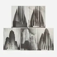 Hugh Ferriss, Five works from the Metropolis of Tomorrow, offset lithograph