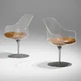 Erwine & Estelle Laverne, Champagne chairs, pair, 1962, Lucite, polished aluminum, leather