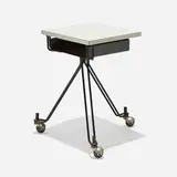 Eliot Noyes, Telephone table, c. 1960, enameled steel, chrome-plated steel, laminate, rubber