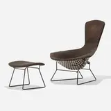 Harry Bertoia, Bird chair and ottoman, upholstery, enameled steel