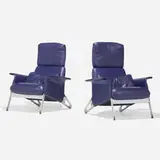 Geoff Hollington, Hollington armchairs, pair, 1992, leather, aluminum, chrome-plated steel, plastic