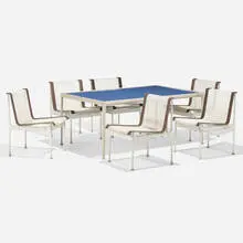 Richard Schultz, Dining set, enameled aluminum, enameled steel, nylon, leather