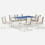 Richard Schultz, Dining set, enameled aluminum, enameled steel, nylon, leather