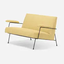 Milo Baughman, Sofa, c. 1950, upholstery, enameled steel