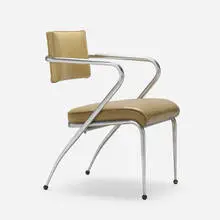 attribution Donald Deskey, Armchair, c. 1939, matte chrome-plated steel, oil cloth, lacquered steel
