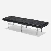 Modern, Bench, c. 1970, leather, chrome-plated steel