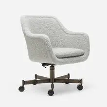 Swivel desk chair by Ward Bennett, c. 1970, upholstery, patinated steel, plastic, sold Sep 2024