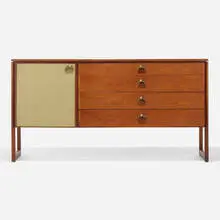 Jens Risom, Cabinet, c. 1965, walnut, leather, brass