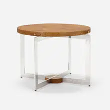 Game table by Milo Baughman, c. 1965, burl, chrome-plated aluminum, ash, sold Sep 2024