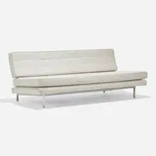 Convertible sofa, model 703BC by Richard Schultz, wool felt upholstery, chrome-plated steel, sold Sep 2024