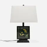 Vladimir Kagan, Table lamp, c. 1955, glazed earthenware, cerused oak, brass, chrome-plated steel