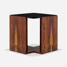 Occasional table, model 6722 by Vladimir Kagan, c. 1950, rosewood, tinted glass, sold Sep 2024