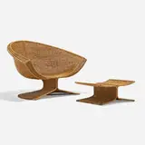 Miller Fong, Lotus chair and ottoman, 1968, cane over stainless steel