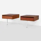 Florence Knoll, Nightstands model 575, pair, teak, chrome-plated steel