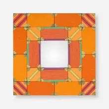 Mirror for Textiles & Objects by Alexander Girard, 1961, fabric over wood, brass-plated metal, mirrored glass, sold Sep 2024