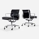 Charles and Ray Eames, Soft Pad Management chairs, pair, 1969 / 1983, leather upholstery, aluminum