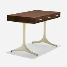 George Nelson & Associates, Desk, model 5494, 1953, rosewood, enameled aluminum, porcelain