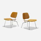 Early LCMs, pair by Charles and Ray Eames, molded ash plywood, chrome-plated steel, rubber, sold Sep 2024