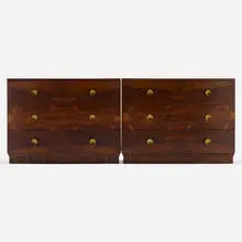 No. 3770 Group cabinets, pair by Gilbert Rohde, c. 1940, rosewood, brass, sold Sep 2024