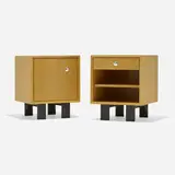 Nightstands, set of two by George Nelson & Associates, oak, lacquered wood, aluminum, sold Sep 2024