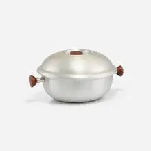 Russel Wright, Lidded serving bowl, c. 1935, spun aluminum, wood