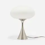 Laurel Lamp Co., Mushroom table lamp, c. 1965, aluminum, frosted glass