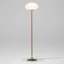 Bill Curry, Floor lamp, 1962 / 1973, stainless steel, walnut, frosted glass
