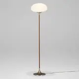 Bill Curry, Floor lamp, 1962 / 1973, stainless steel, walnut, frosted glass