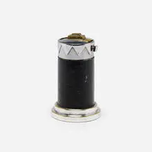 Elsa Tennhardt, Vester table lighter, 1928, silver-plated brass, chrome-plated brass, leatherette