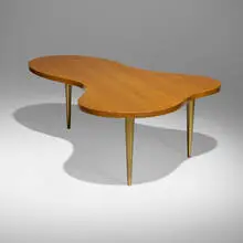 T. H. Robsjohn-Gibbings, Coffee table, model 1759, 1950, bleached walnut, brass