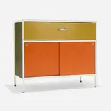 Steelframe cabinet, model 4032 by George Nelson & Associates, laminate, lacquered steel, painted wood and hardboard, chrome-plated metal, sold Sep 2024