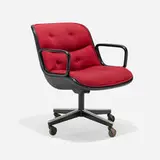 Charles Pollock, Executive chair, 1963 / 1978, plastic, upholstery, enameled steel, stainless steel, rubber