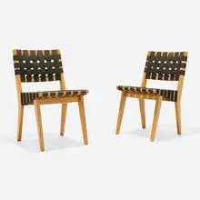 Chairs model 666W, pair by Jens Risom, 1941 / 1952, maple, cotton, sold Sep 2024