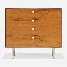 Thin Edge cabinet, model 5202 by George Nelson & Associates, 1952, rosewood, aluminum, enameled steel, sold Sep 2024