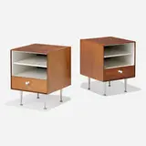 Thin Edge nightstands model 5207, pair by George Nelson & Associates, 1952, rosewood, lacquered wood, aluminum, porcelain, sold Sep 2024
