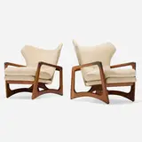 Adrian Pearsall, Lounge chairs model 2466C, pair, c. 1960, walnut, fabric upholstery