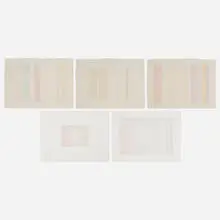 Five Works by Gene Davis, 1973-79, lithograph in colors on Hodgkinson oatmeal handmade, sold Aug 2024