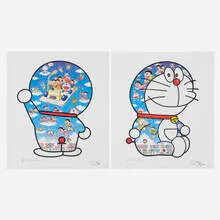 Two works by Takashi Murakami, offset lithograph in colors, sold Aug 2024