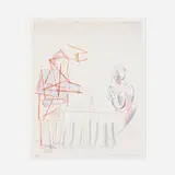 David Hockney, Figures in a Still Life (from the The Blue Guitar portfolio), 1977, etching and aquatint in colors