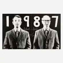 Gilbert & George 1987 (for Parkett 14) by Gilbert&George, 1987, gelatin silver print, artist's board, tape, sold Aug 2024
