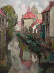 Victor Leclercq, Canal À Bruges, Oil on board