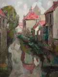 Victor Leclercq, Canal À Bruges, Oil on board