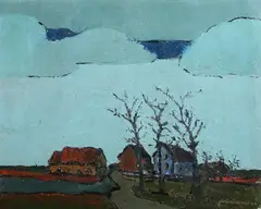 Jo Conrardy, Village in Winter, Oil on canvas