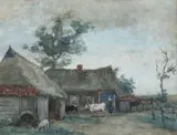 Sina Mesdag-van Houten, Barnyard with Goat, Watercolor