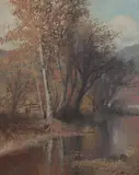 Stream in Autumn by American School, STREAM IN AUTUMN, oil on canvas, sold Jun 2011