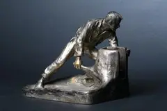 The Laborer by J. Valenta, Bronze with gold patina - Height: 6 in, sold Jun 2011