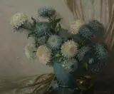 Aubrey Dale Greer, Still Life with Blue and White Shasta Daisies